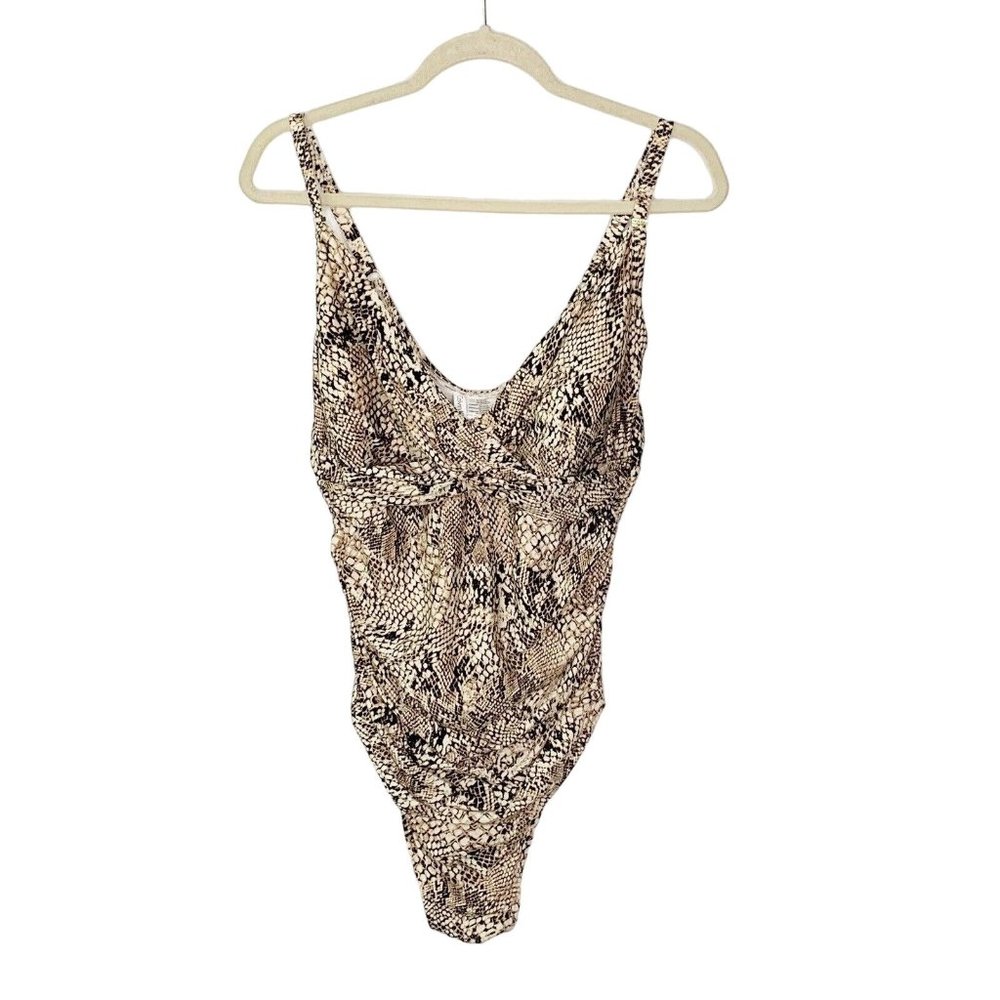 Calvin Klein Snake Print One Piece Bathing Suit Size 16 Brown Swim Suit M32